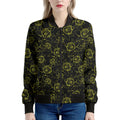 Black And Yellow Daffodil Pattern Print Women's Bomber Jacket