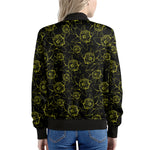 Black And Yellow Daffodil Pattern Print Women's Bomber Jacket