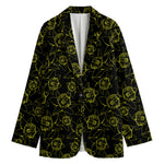 Black And Yellow Daffodil Pattern Print Women's Cotton Blazer