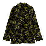 Black And Yellow Daffodil Pattern Print Women's Cotton Blazer