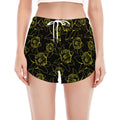 Black And Yellow Daffodil Pattern Print Women's Split Running Shorts