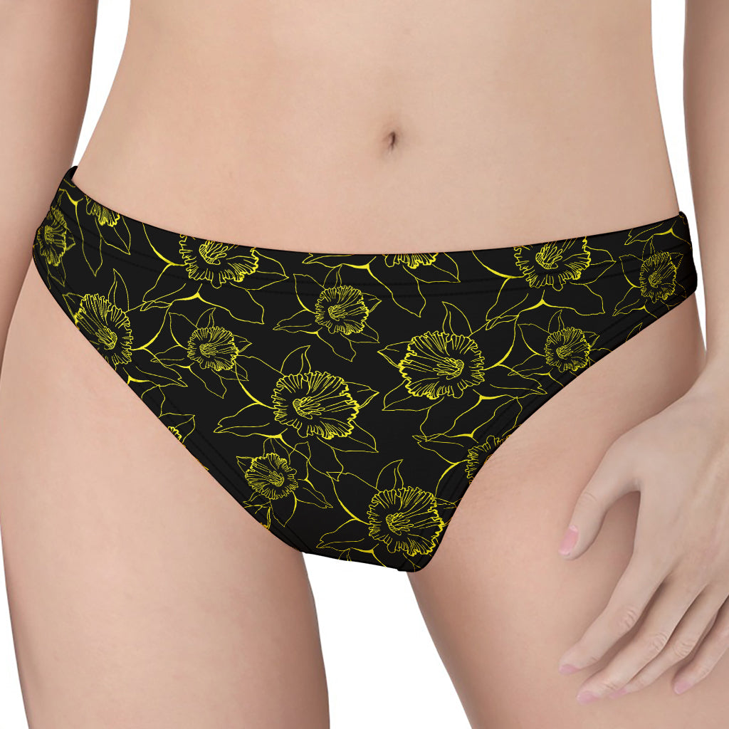 Black And Yellow Daffodil Pattern Print Women's Thong