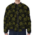 Black And Yellow Daffodil Pattern Print Zip Sleeve Bomber Jacket