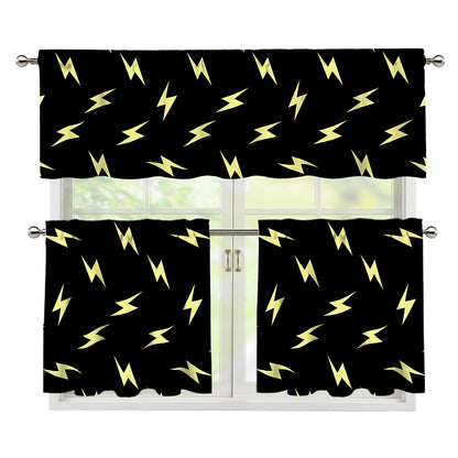Black And Yellow Lightning Pattern Print 3 Piece Kitchen Curtains