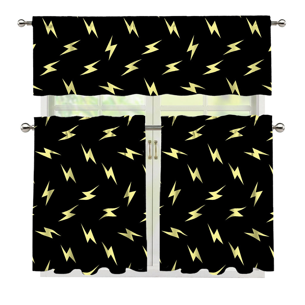 Black And Yellow Lightning Pattern Print 3 Piece Kitchen Curtains