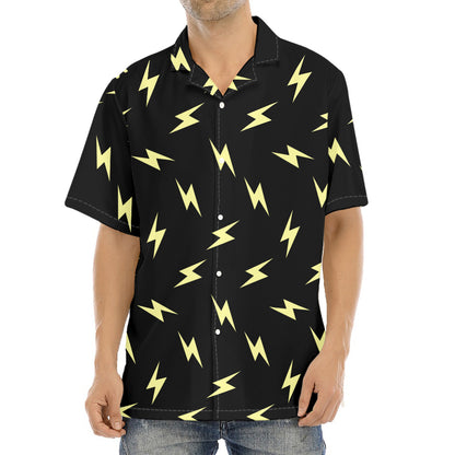 Black And Yellow Lightning Pattern Print Aloha Shirt