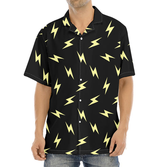 Black And Yellow Lightning Pattern Print Aloha Shirt