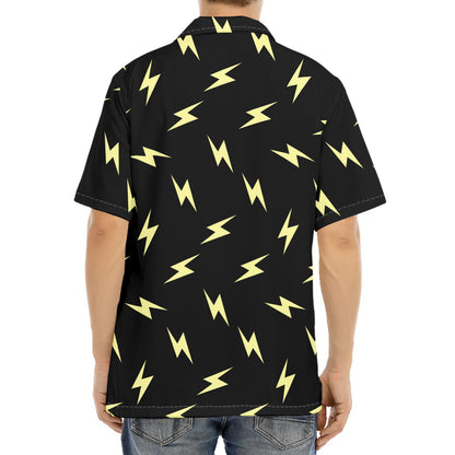 Black And Yellow Lightning Pattern Print Aloha Shirt