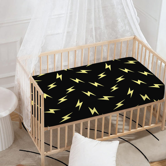 Black And Yellow Lightning Pattern Print Baby Crib Sheet