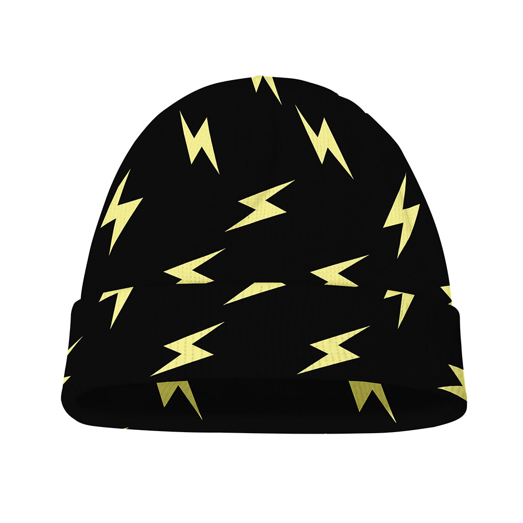 Black And Yellow Lightning Pattern Print Beanie