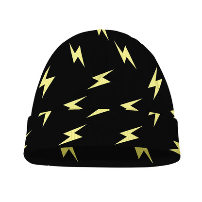 Black And Yellow Lightning Pattern Print Beanie