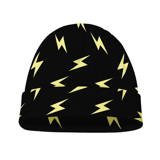 Black And Yellow Lightning Pattern Print Beanie