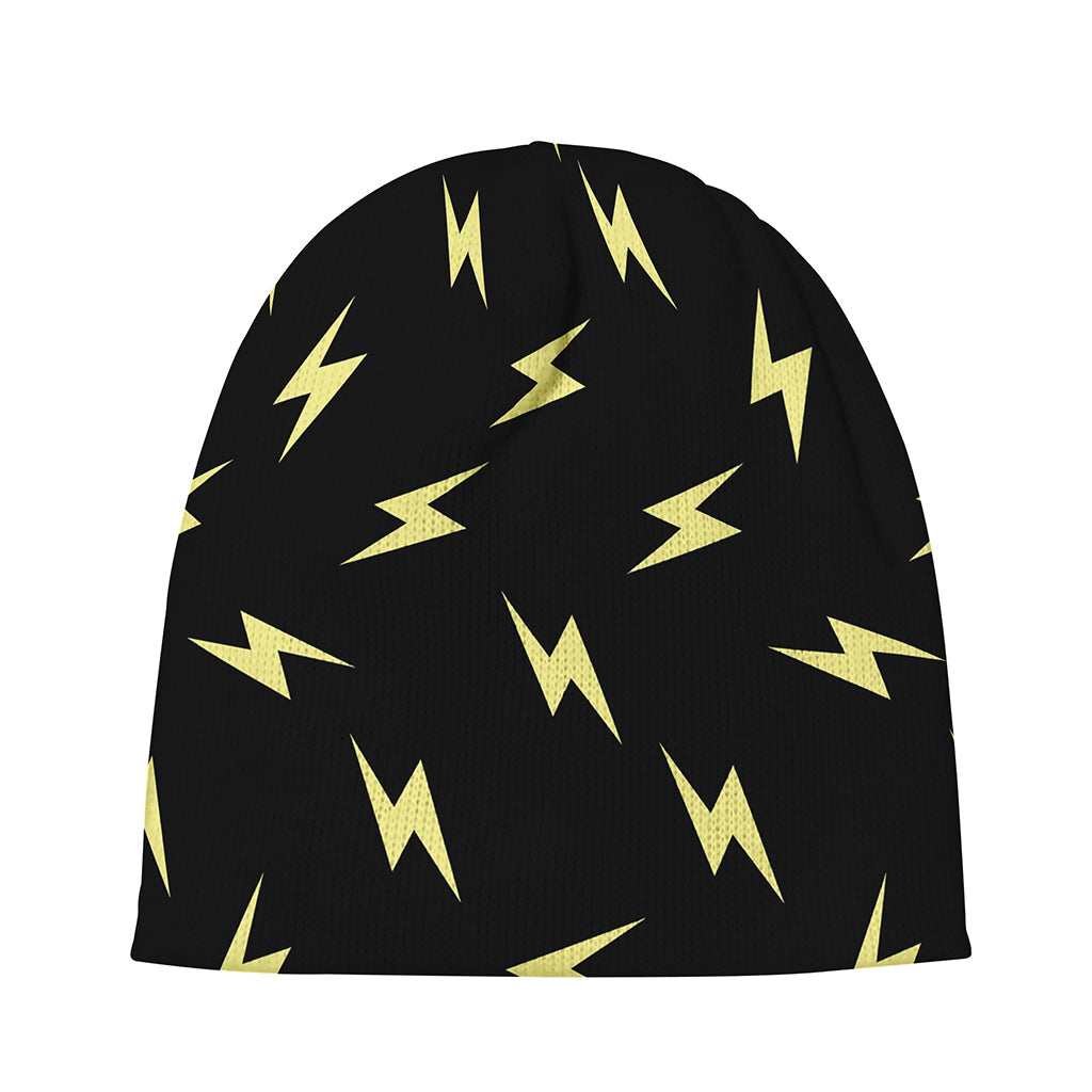 Black And Yellow Lightning Pattern Print Beanie