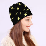 Black And Yellow Lightning Pattern Print Beanie
