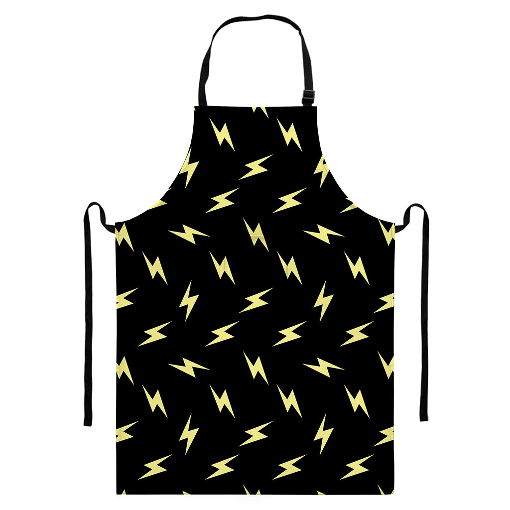 Black And Yellow Lightning Pattern Print Bib Apron With Pocket
