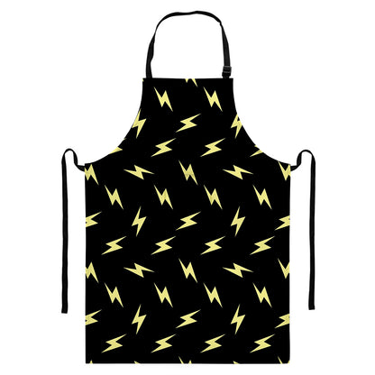 Black And Yellow Lightning Pattern Print Bib Apron With Pocket