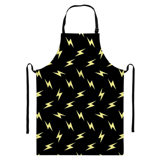 Black And Yellow Lightning Pattern Print Bib Apron With Pocket