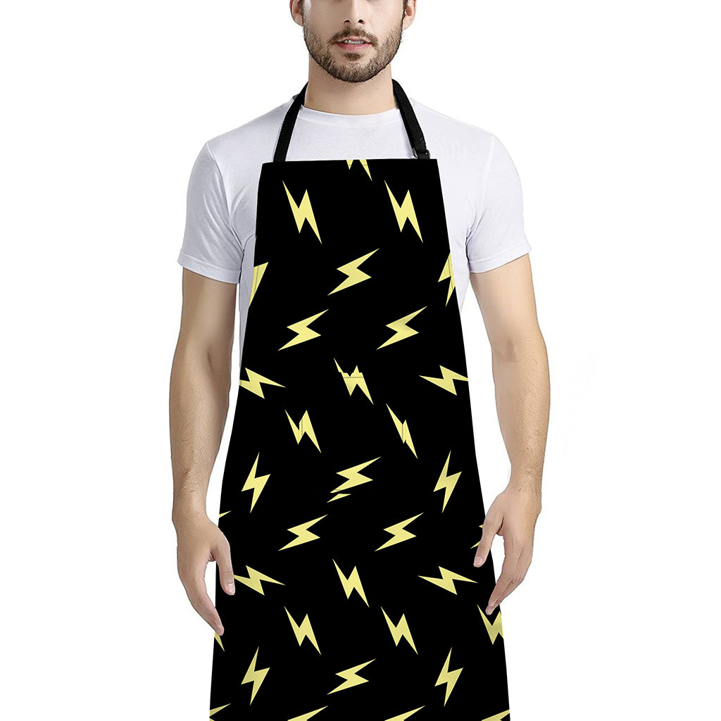 Black And Yellow Lightning Pattern Print Bib Apron With Pocket