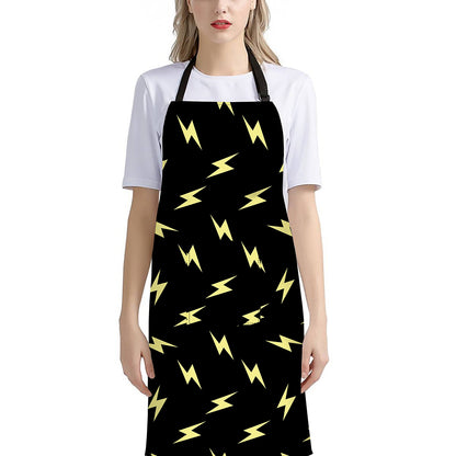 Black And Yellow Lightning Pattern Print Bib Apron With Pocket