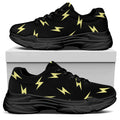 Black And Yellow Lightning Pattern Print Black Chunky Shoes