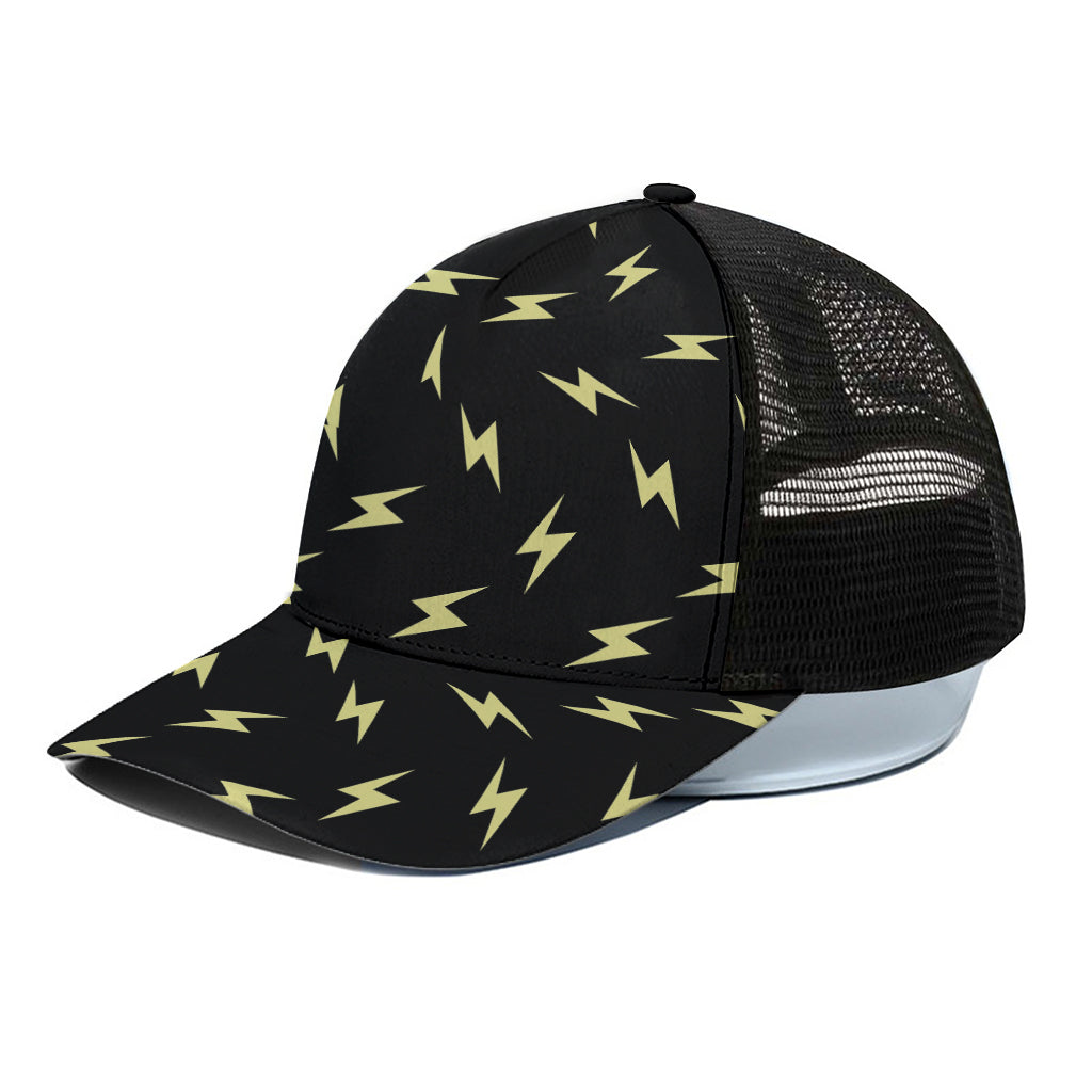 Black And Yellow Lightning Pattern Print Black Mesh Trucker Cap