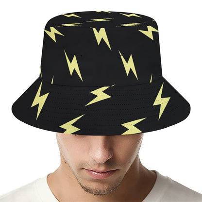 Black And Yellow Lightning Pattern Print Bucket Hat