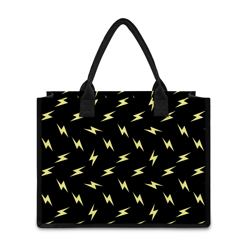 Black And Yellow Lightning Pattern Print Canvas Tote Bag