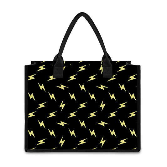 Black And Yellow Lightning Pattern Print Canvas Tote Bag