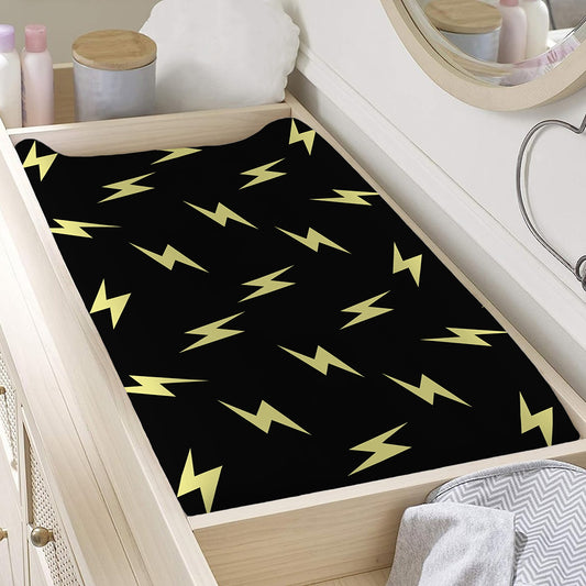 Black And Yellow Lightning Pattern Print Changing Pad Cover