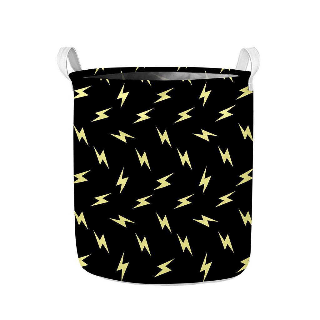 Black And Yellow Lightning Pattern Print Collapsible Laundry Basket