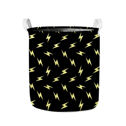 Black And Yellow Lightning Pattern Print Collapsible Laundry Basket