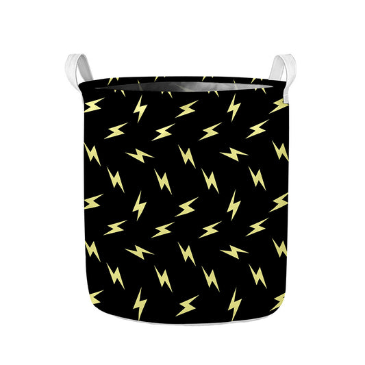 Black And Yellow Lightning Pattern Print Collapsible Laundry Basket