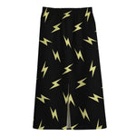 Black And Yellow Lightning Pattern Print Cotton Front Slit Maxi Skirt