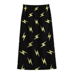 Black And Yellow Lightning Pattern Print Cotton Front Slit Maxi Skirt