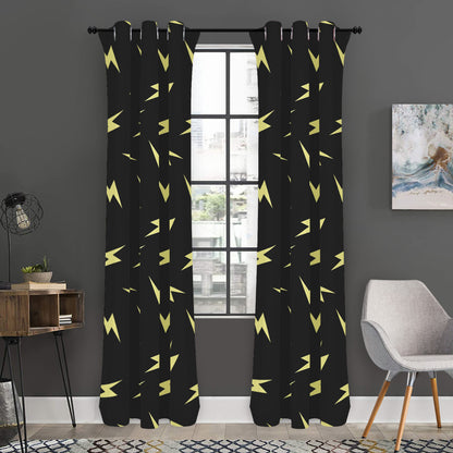 Black And Yellow Lightning Pattern Print Curtain