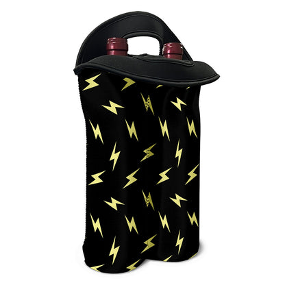 Black And Yellow Lightning Pattern Print Double Neoprene Wine Tote