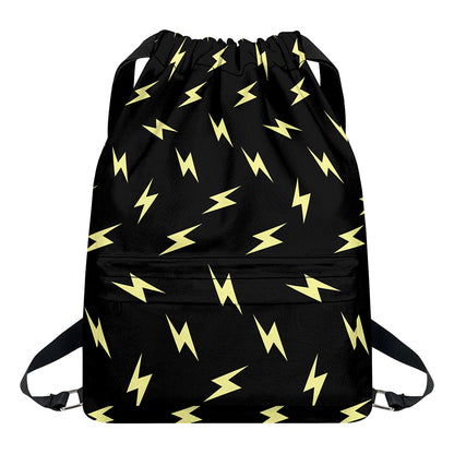 Black And Yellow Lightning Pattern Print Drawstring Backpack