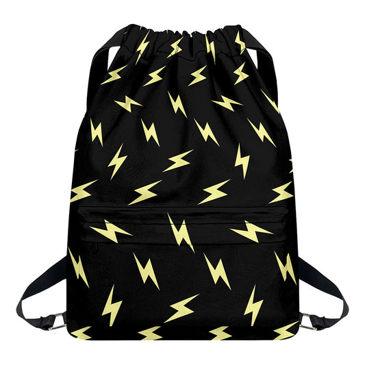 Black And Yellow Lightning Pattern Print Drawstring Backpack