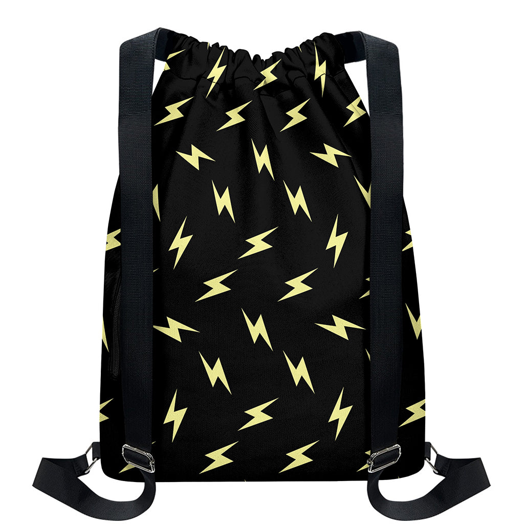 Black And Yellow Lightning Pattern Print Drawstring Backpack