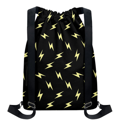 Black And Yellow Lightning Pattern Print Drawstring Backpack