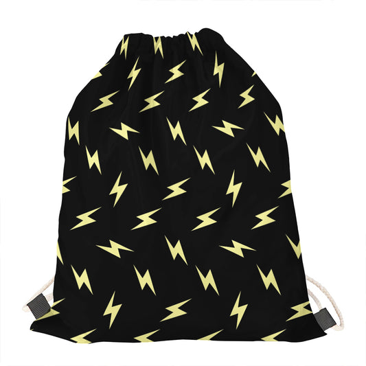 Black And Yellow Lightning Pattern Print Drawstring Bag