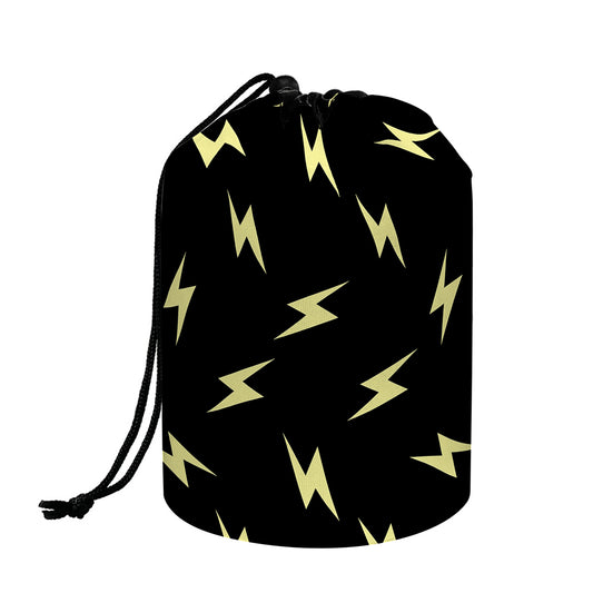 Black And Yellow Lightning Pattern Print Drawstring Makeup Bag