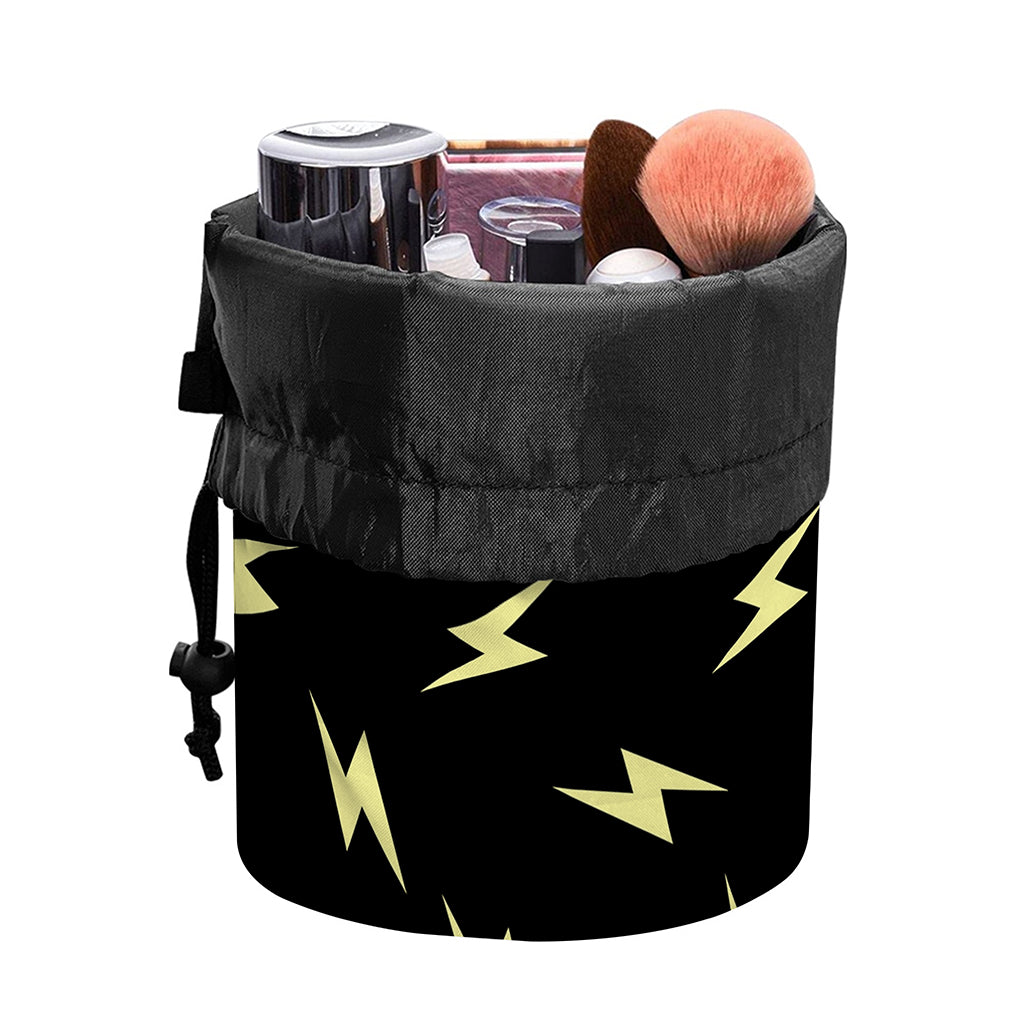 Black And Yellow Lightning Pattern Print Drawstring Makeup Bag