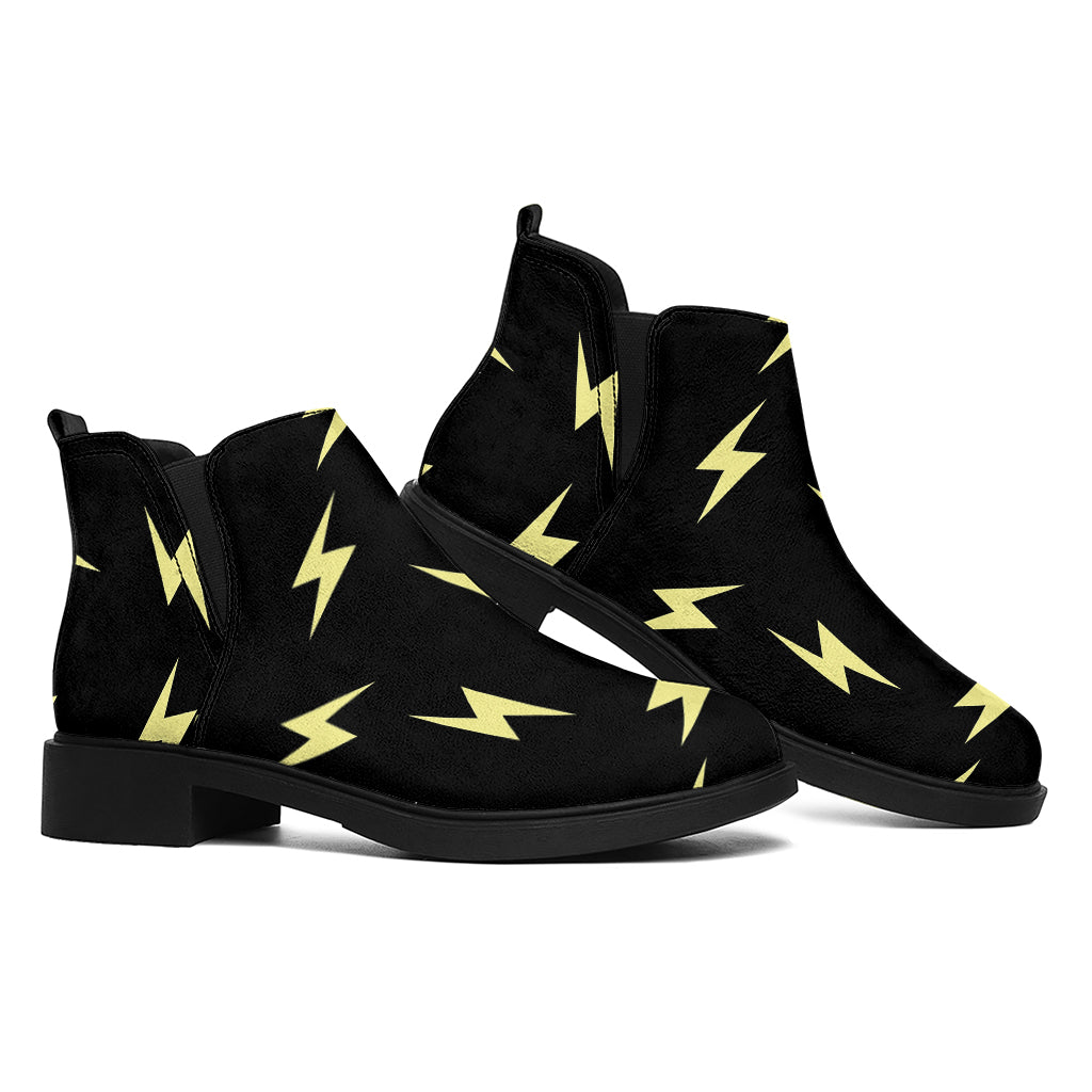 Black And Yellow Lightning Pattern Print Flat Ankle Boots