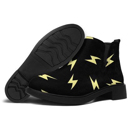 Black And Yellow Lightning Pattern Print Flat Ankle Boots