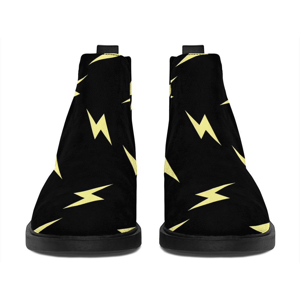 Black And Yellow Lightning Pattern Print Flat Ankle Boots