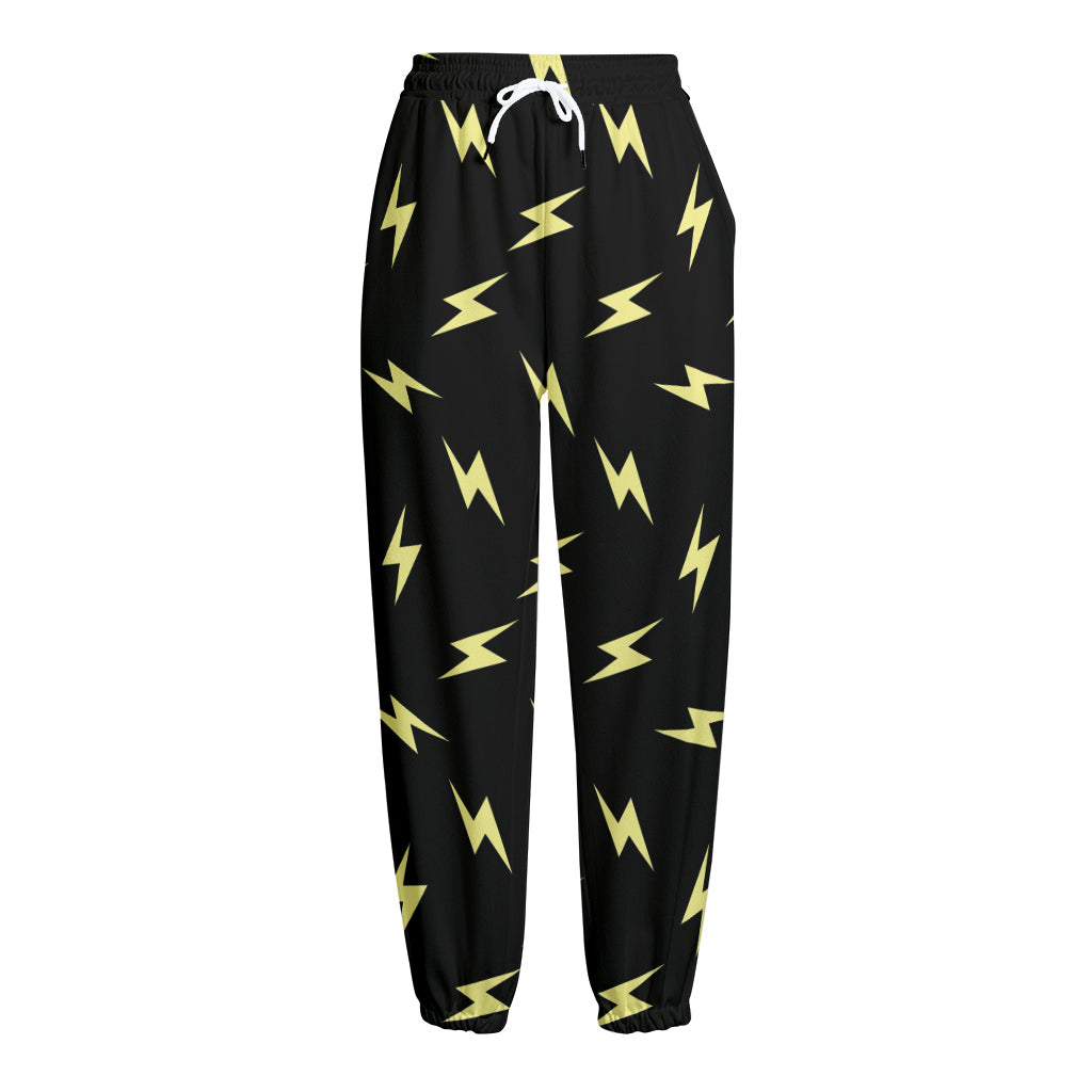 Black And Yellow Lightning Pattern Print Fleece Lined Knit Pants