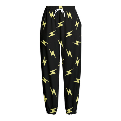 Black And Yellow Lightning Pattern Print Fleece Lined Knit Pants