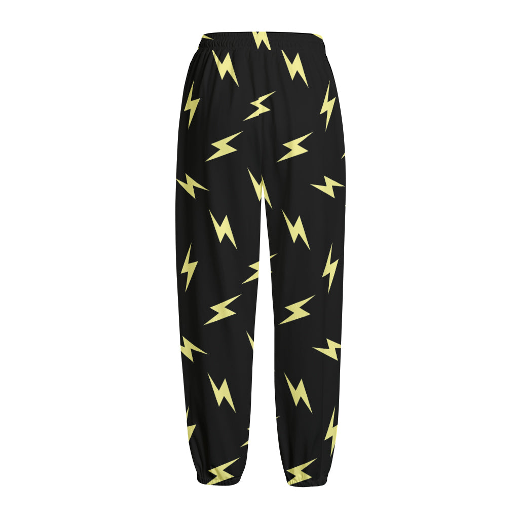 Black And Yellow Lightning Pattern Print Fleece Lined Knit Pants