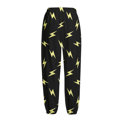 Black And Yellow Lightning Pattern Print Fleece Lined Knit Pants